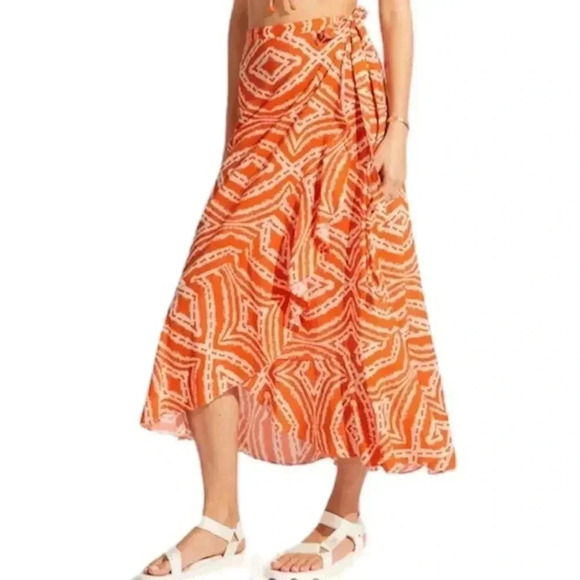 NWT Seafolly Australia Orange Zanzibar Midi Wrap Skirt, Size Small - Picture 1 of 8